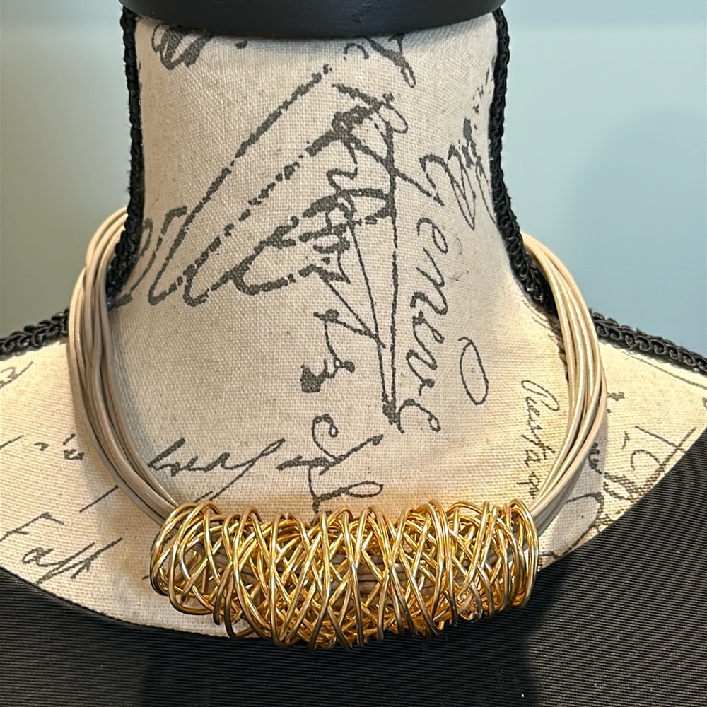 Suzie Roher Statement necklace Wrapped silver on gray cord